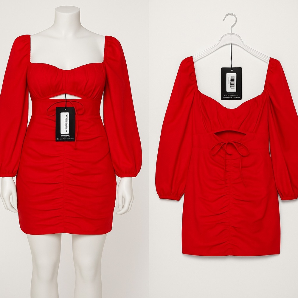 821 Plus Red Ruched Cut Out Bodycon Dress